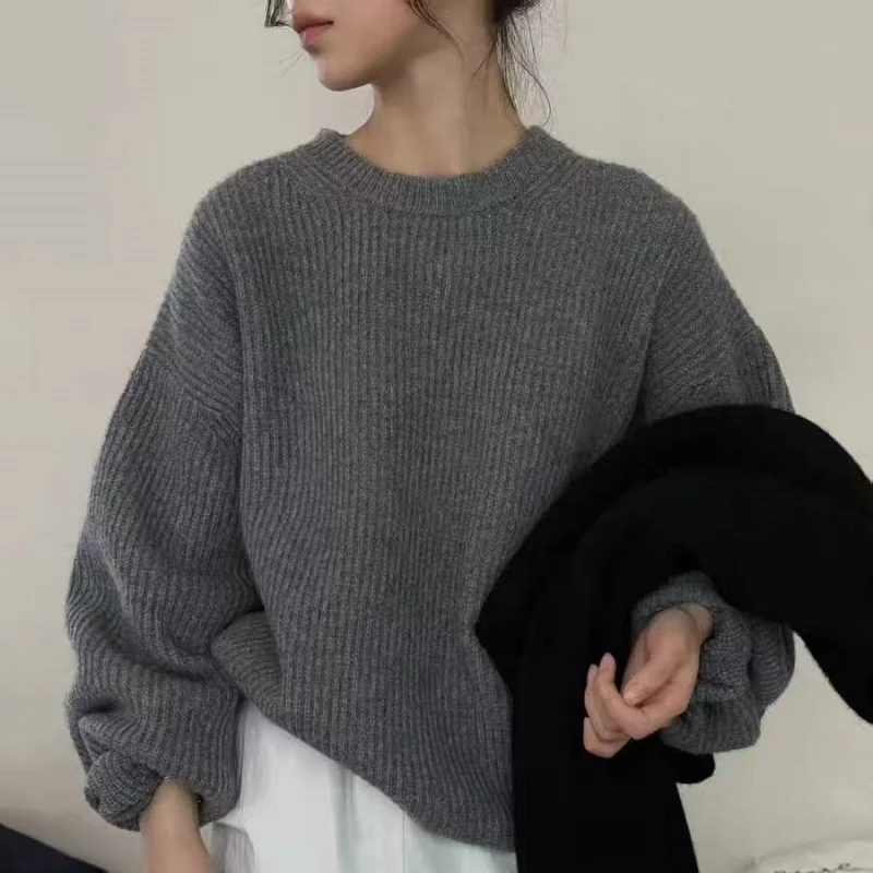 

2025 зимний свободный стильный пуловер большого размера, женский вязаный свитер из 100% мериносовой шерсти с круглым вырезом, высококачественные утепленные теплые топы