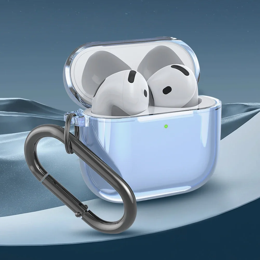Soft TPU Shockproof Clear Case Cover for Apple AirPods 4 2024 with Carabiner and Anti Fall Protection image 2