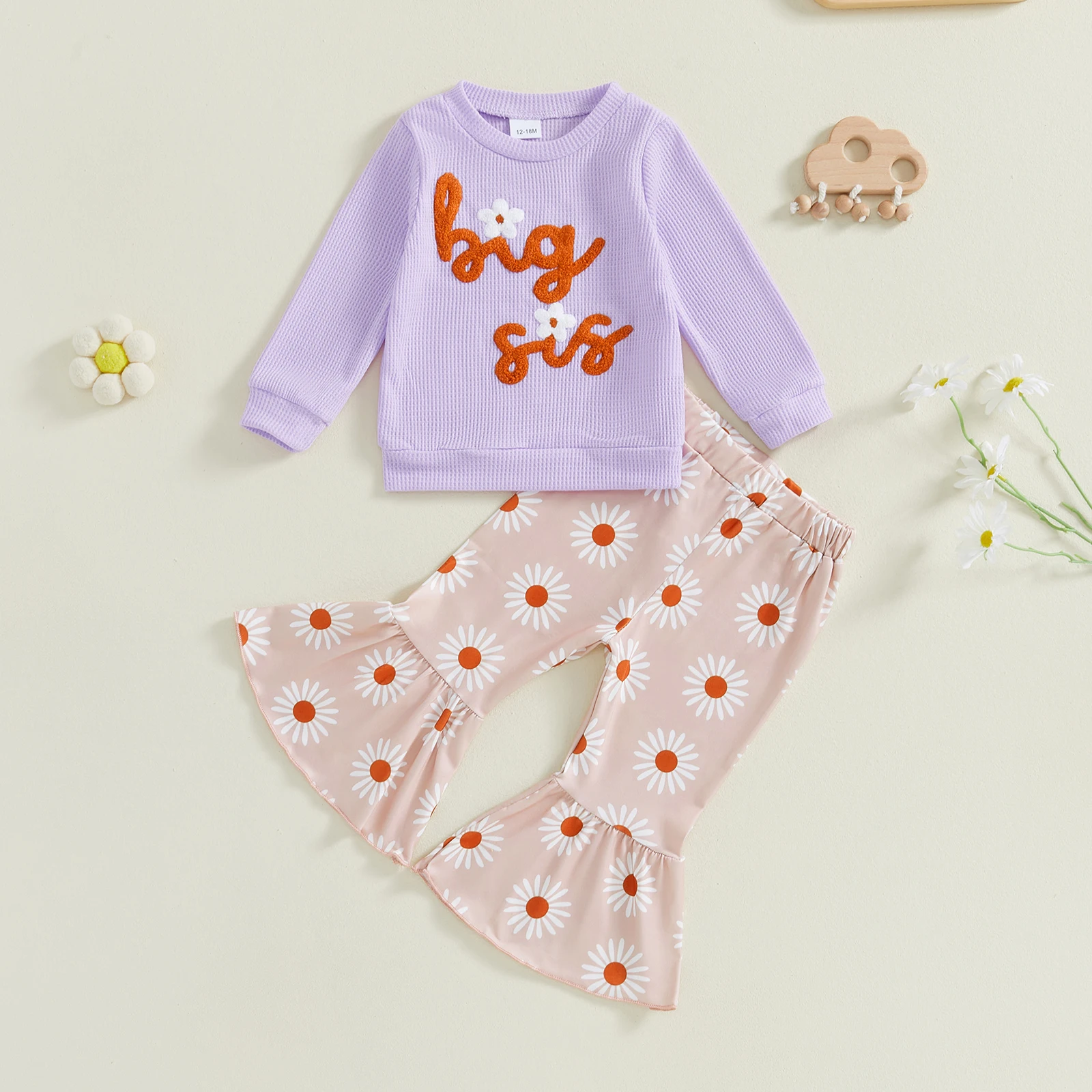 FOCUSNORM 0-6Y مطابقة شقيقة الخريف الاطفال الفتيات الملابس مجموعات إلكتروني التطريز طويلة الأكمام البلوز الأزهار طباعة مضيئة السراويل #5