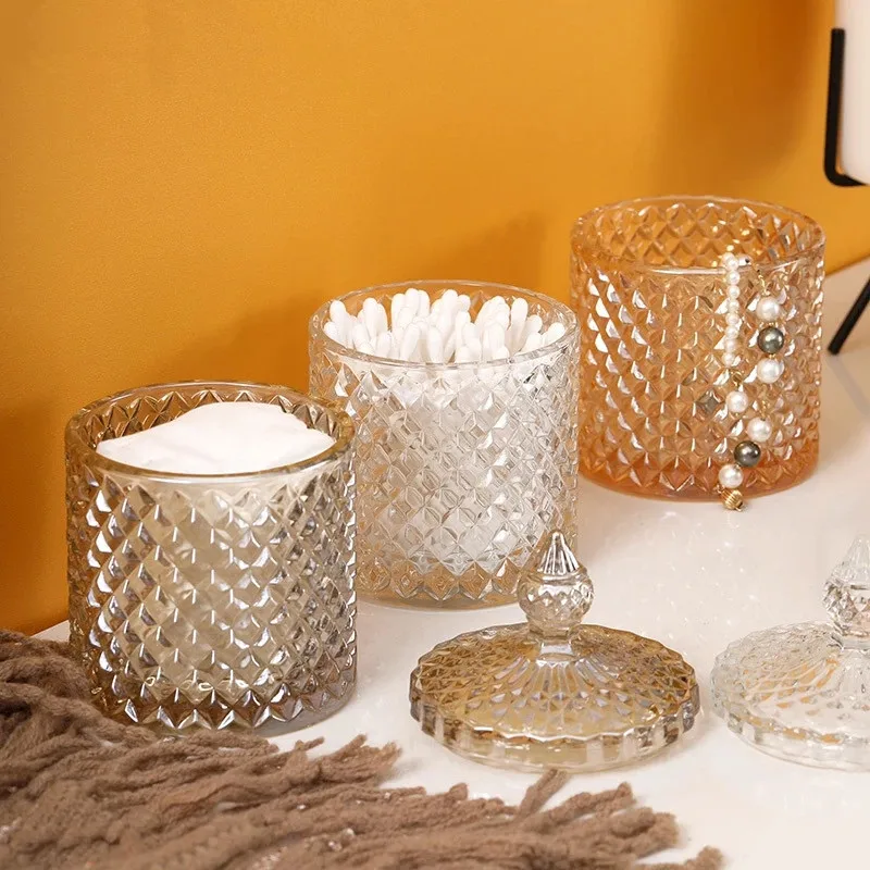 Toothpick Holder Glass Cotton Swab Box with Cover Dust Proof Makeup Pad Organizer Accessories Bathroom Storage