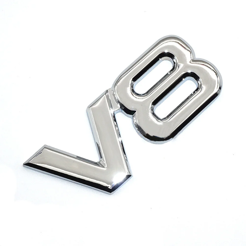 1Pc Metal V8 Car Emblem Badge Sticker Chrome Silver Metal V8 Emblem Car Engine Logo V-8 Turbo Racing Badge Sticker Car Decoratio