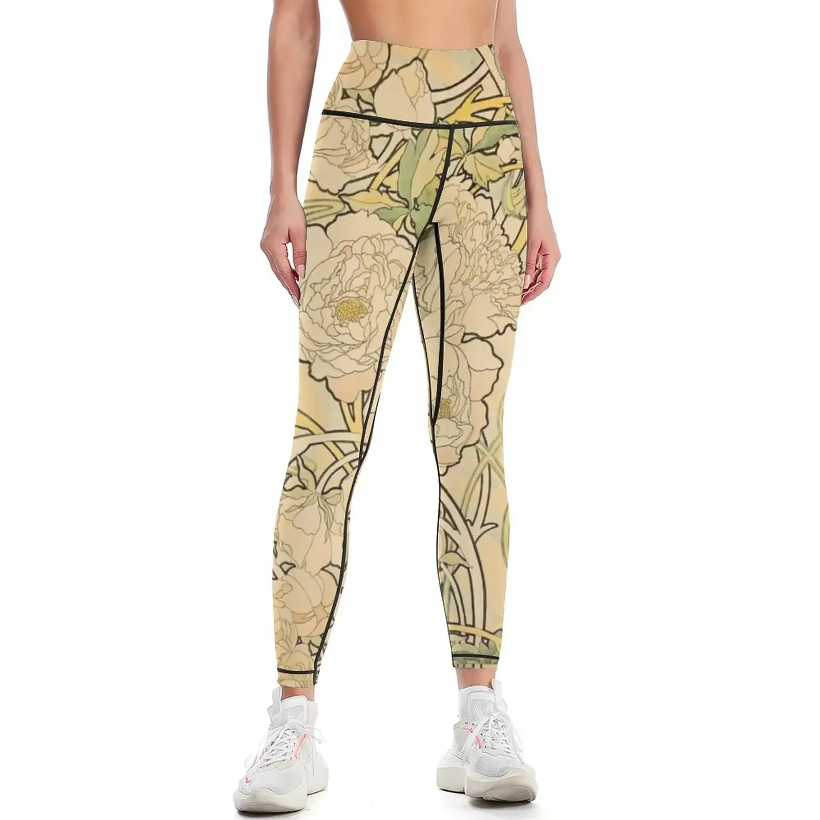 Peonies' by Alphonse Mucha (Reproduction) Leggings fitness set gym sportswear woman gym 2025 Women's high waist Womens Leggings