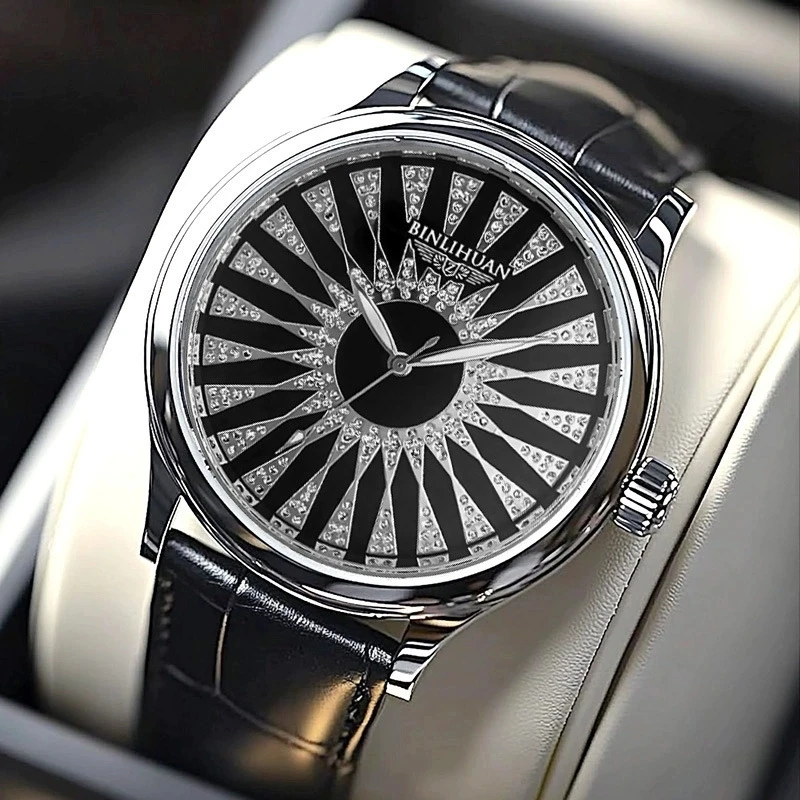 

New Fashion Luxury Man Crystal Leather Watch Men Business Quartz Watches Students Higt Quality Wristwatches Gifts Male Clock