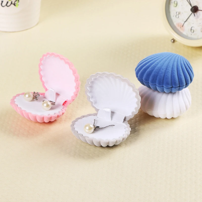 Flocking shell jewelry box Korean version personality stud earrings box Necklace locket ring box 5 MOQ