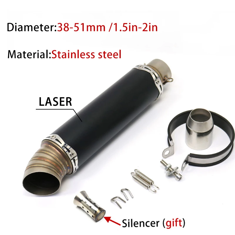 

51mm Universal Motorcycle Exhaust Muffler Muffler for 2 Stroke Motorcycle Exhaust Pipe Muffler Easy To Install