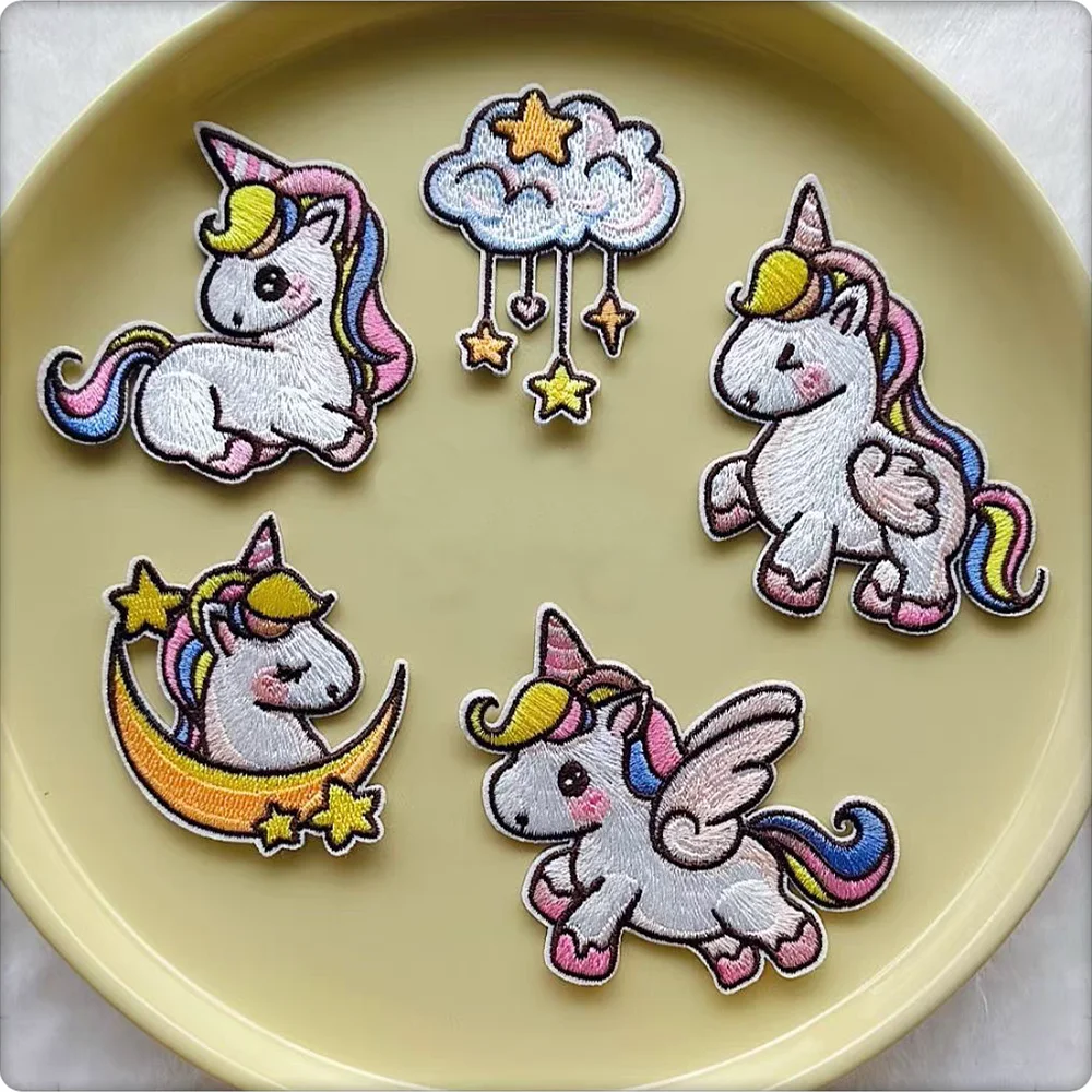 Rainbow Horse Unicorn Embroidery Patch Self-adhesive Applique Patches For Clothing Kids Decorative Mobile Phone Bags Stationery