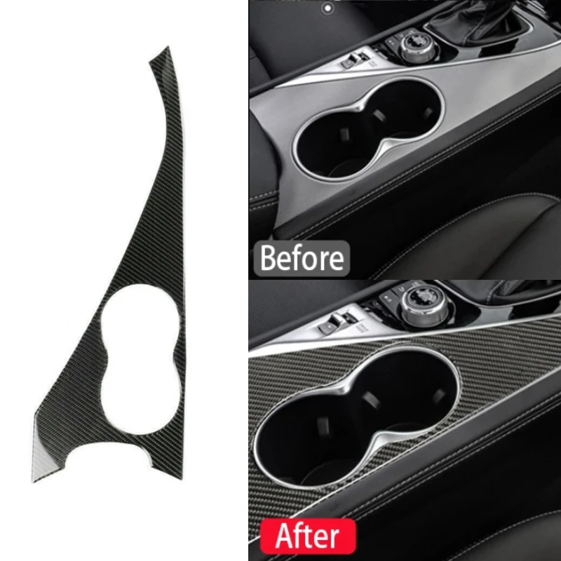 

For Infiniti Q50 2014-2019 Carbon Fiber Car Center Console Gear Shift Panel Sticker Interior Water Cup Holder Frame Decoration