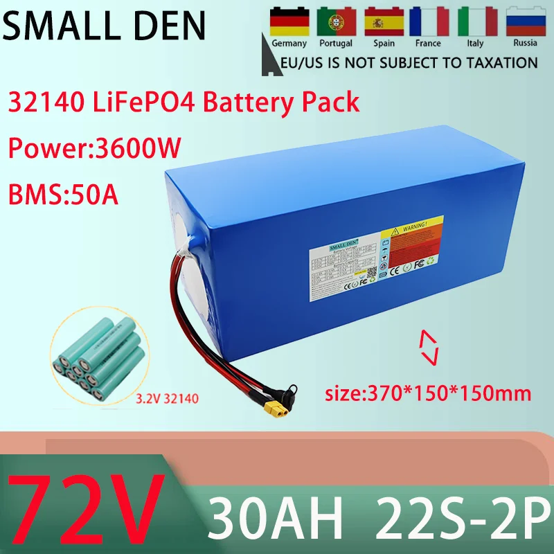 72V 30Ah 32140 22S2P LiFePO4 Battery Pack 3600W Power Tool Batteries Outdoor Backup Batteries With 50A BMS+80.3V 5A charger