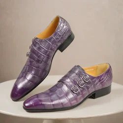 New Fashion Shoes Stylish Men's Bottoms Crocodile Pattern leather for men Loafers Shoe Pure Cowhide Purple zapatos hombre vestir