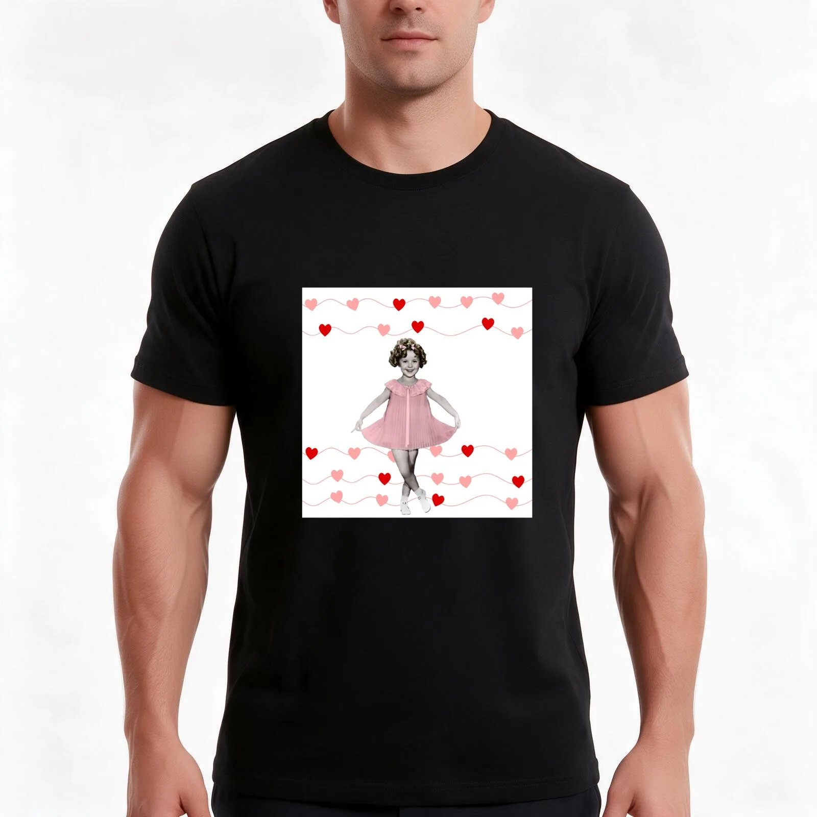 Shirley Temple Love T-Shirt, Summer Casual Cotton Tee, Oversized Streetwear Tops, Vintage Graphic Print, Loose Fit Short Sleeve