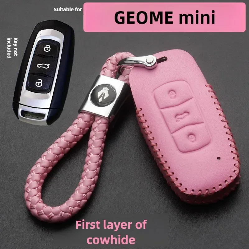 

For 2023 Geely GEOME Mini Key Cover Leather Chinese New Year Version GEOME Car Key Powder Women's Key Bag Keychain Modification