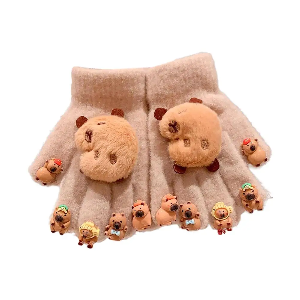 قفازات شتوية ثلاثية الأبعاد كابيبارا للأطفال من القطيفة بخمسة أصابع قفازات مقاومة للبرد في الهواء الطلق قفازات سميكة دافئة #6
