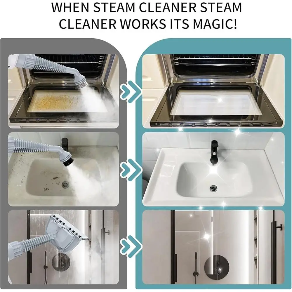 منظف بخار محمول متعدد الأغراض، جهاز تنظيف بالبخار مع قفل أمان، 10 ملحقات لتنظيف المنزل والسيارة