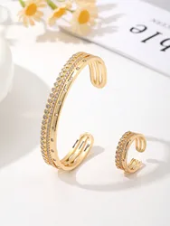 A new European and American women's three-row zirconium luxury bracelet ring set