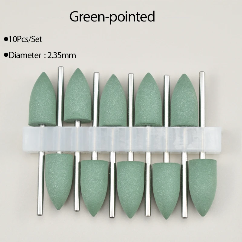 Juego de pulidores de goma de silicona, fresas de pulido de diamante de 2,35 Mm, herramientas dentales grises, 10 unidades
