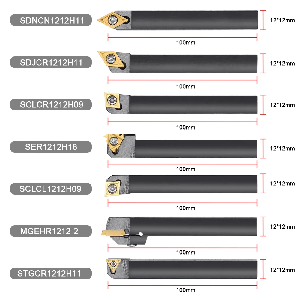 21pcs 12mm 10mm 8mm Shank Lathe Turning Tool Holder Boring Bar Lathe Tools Lathe Cutter Metal Turning Rod Holders and Inserts
