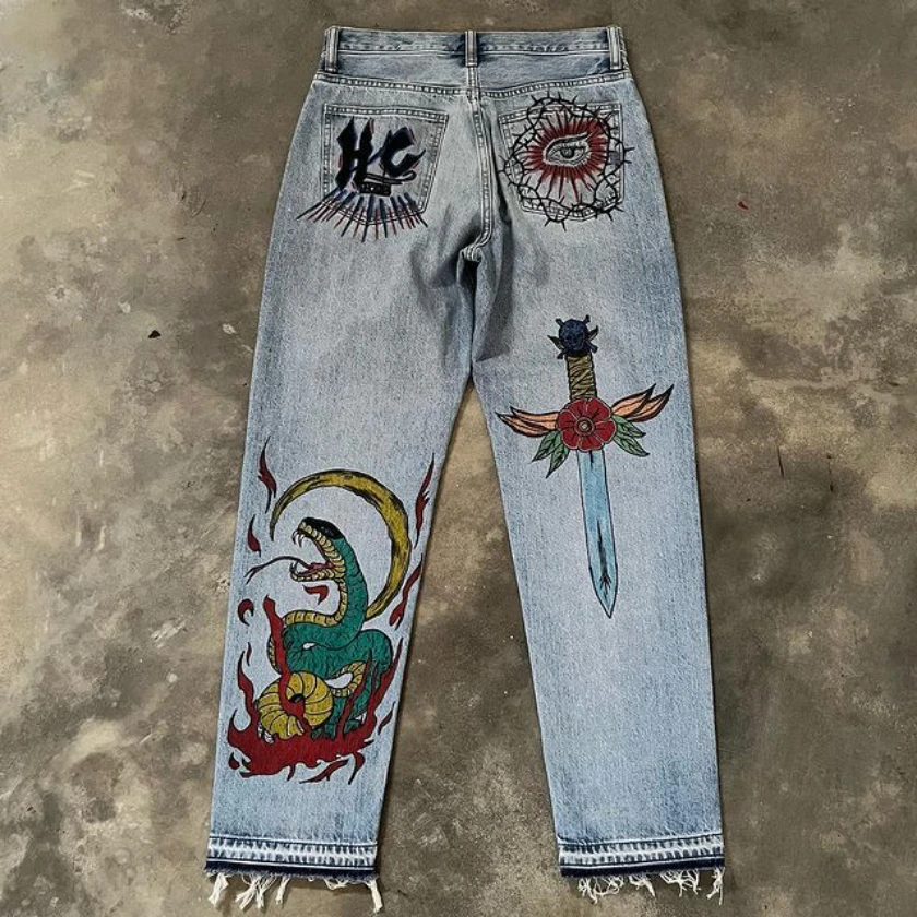 Limited custom-made Japanese anime character jeans 2024 new street men and women loose casual y2k straight pants cargo pants