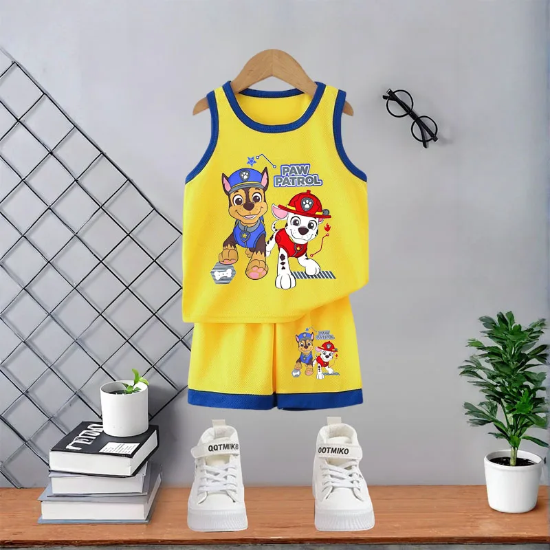 PAW Patrol Boys Basketball Clothes Sets Summer Kids Casual Vest and Shorts Two Piece Suit Breathable Comfy Mesh Child Outfits
