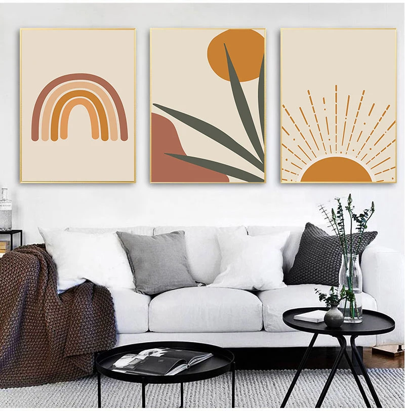 Abstract Burnt Orange Wall Art Canvas Painting Terracotta Rainbow Minimalist One Line Face Drawing Poster Boho Prints Home Decor