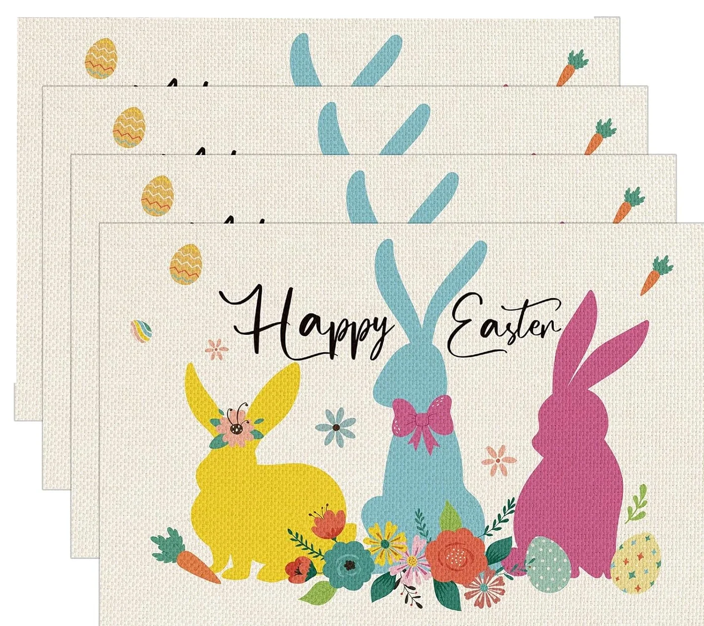 1PC Easter Placemats Bunny Peeps Easter Placemats for Dining Table Natural Burlap Eggs Placemats Farmhouse Cloth Holiday