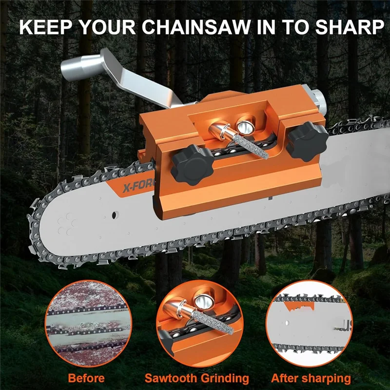 

Chainsaw Sharpener,Fast Chainsaw Sharpening Jig Kit,Portable Hand Crank Chainsaw Sharpener Tool,3PCS Sharpening Stones Durable-A