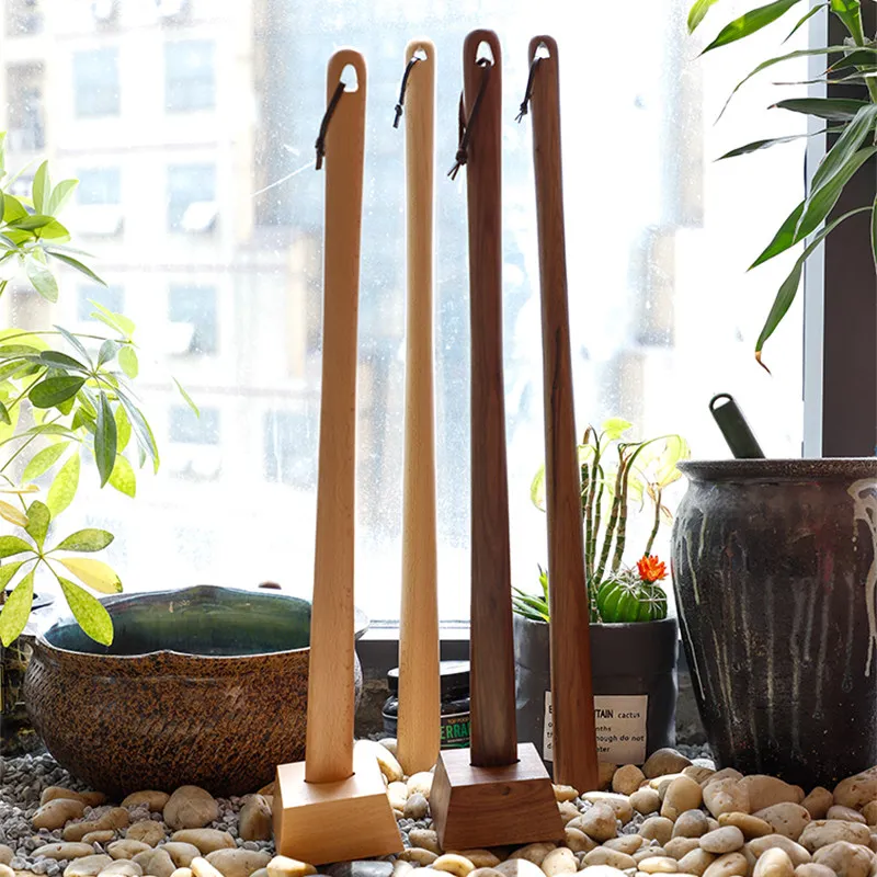 Black Walnut Shoe Horn with Stand - Long Handle Self-Standing Home Shoe Helper, Solid Wood Durable Design