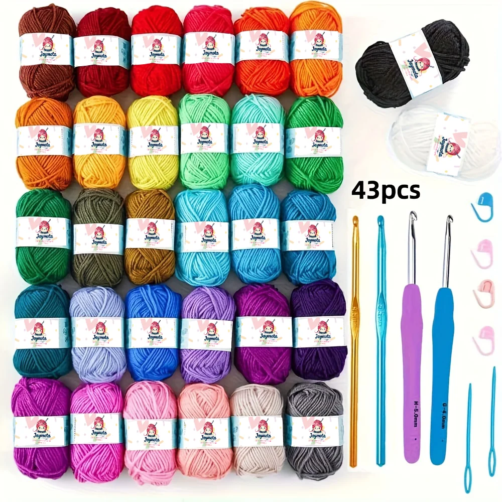 43/70-Piece Complete Crochet Kit for Beginners - 52 Colors Acrylic Yarn Skeins, 4 Crochet Hooks & 2 Knitting Needles with Needle