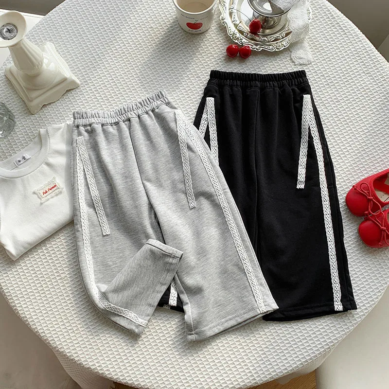 

Ballet Style Lace Wide Leg Pants for Girls in Spring and Summer 2025 New High Waisted Loose Fit Slimming Sports Sweatpants