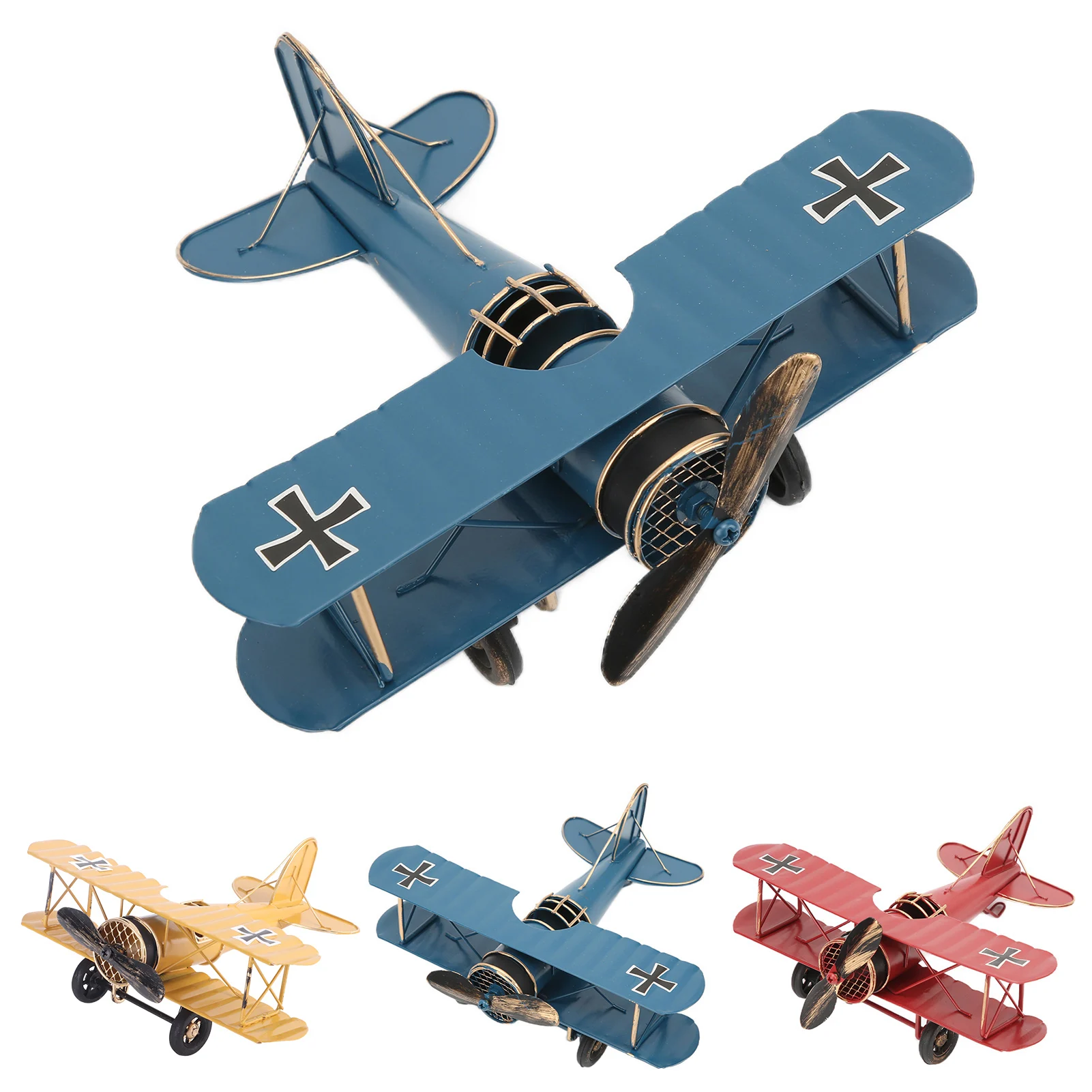 Retro Airplane Model Delicate Vintage Biplane Handicraft for Home Decoration Cafe Ornament Aeroplane Model Props