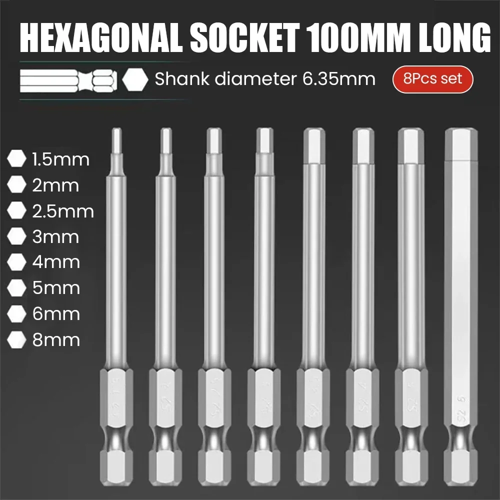 1/4' Hexagon Wrench Glove Barrel Metric Magnetic Screwdriver Drill Set of 8 1/4 Screwdriver Cross Hex Wrench Multi-function Tool