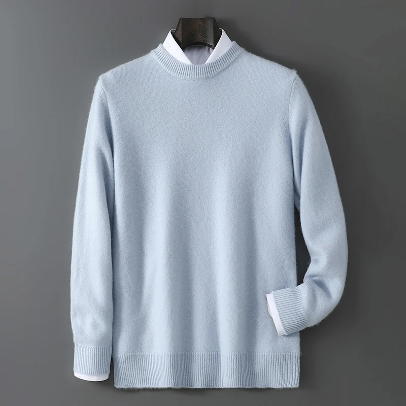

Высококачественный мужской осенне-зимний свитер из 100% мериносовой шерсти, пуловер на молнии с круглым вырезом, толстые повседневные кашемировые вязаные новые топы с длинными рукавами