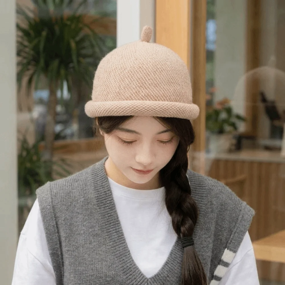 Personalized Solid Color Melon Skin Hat Knitted Keep Warm Beret Cap Multifunction Hip Hop Pacifier Cap Women