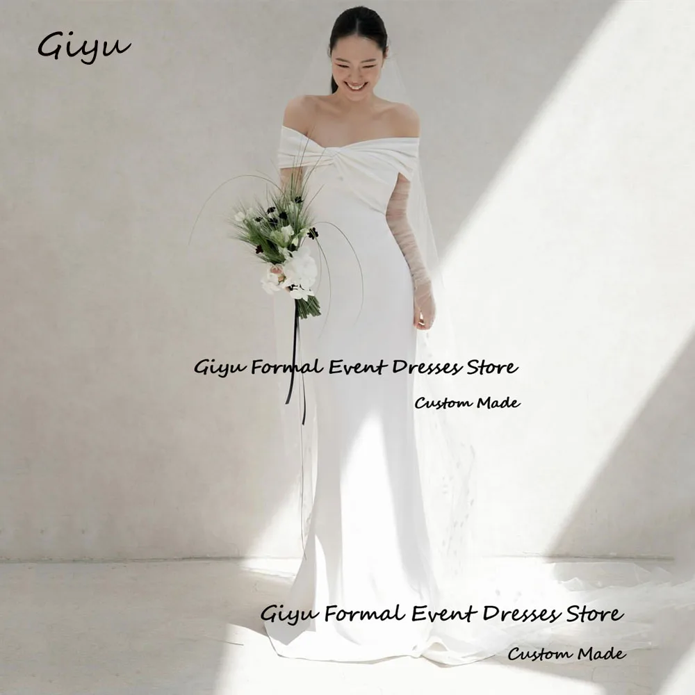 Giyu-vestido De novia De Corea con lazo blanco, con hombros descubiertos vestido De novia, Mangas De tul, 2024