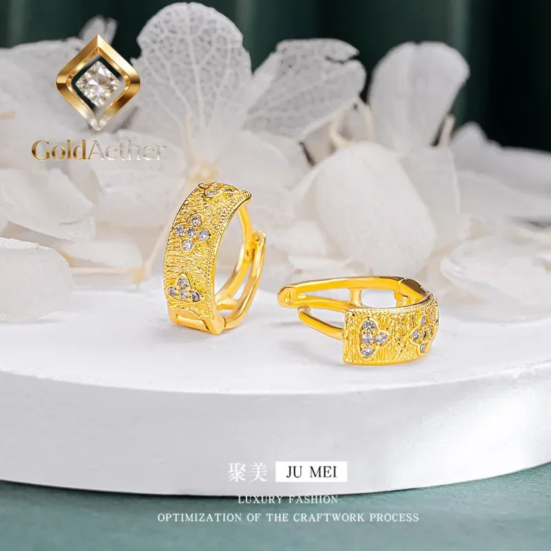 

GoldAether Роскошные серьги-пусеты из чистого золота 24K 9999 пробы с подвеской в виде клевера от Buchelati, универсальные, для женщин