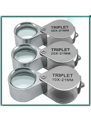 10-30X Pocket Loupe Magnifier Jewelry Magnifying Glass Foldable Diamond Lupa Triplet Jewelers Eye Glass Tool Reading Magnifier