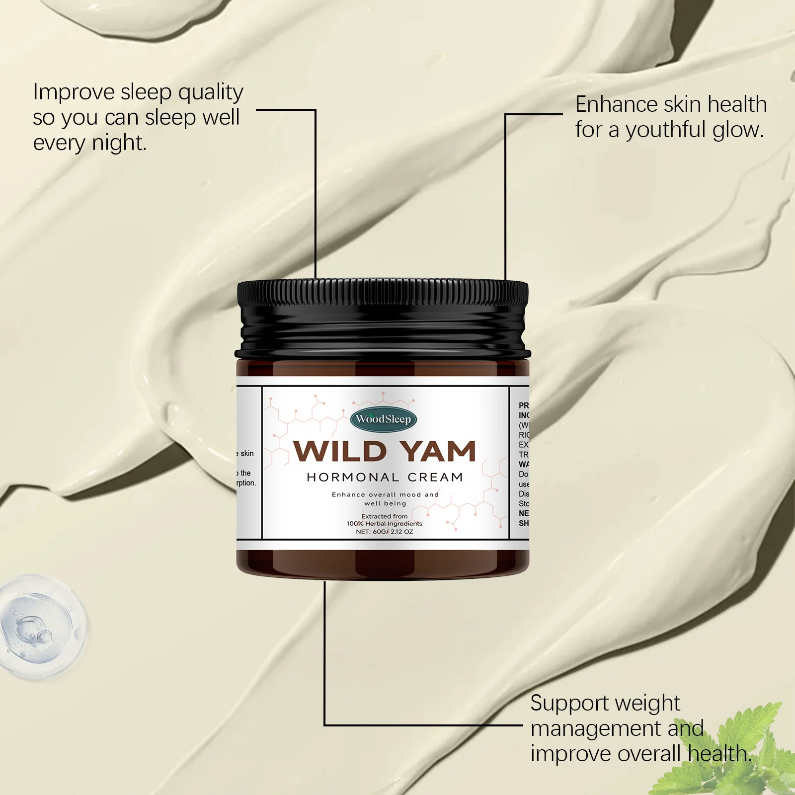 Wild Yam Cream Progesteron Hormone Regulation Balancing Tightening Smoothing Moisturizing Wrinkles Removing Women\'s Health Balm