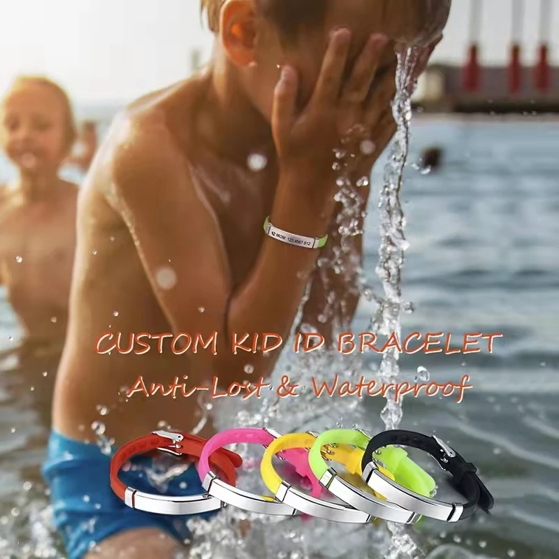 Personalize Kids Baby ID Bracelets Soft Silicone Rudder Stainless Steel Children Girls Boys Custom Emergency Name Phone