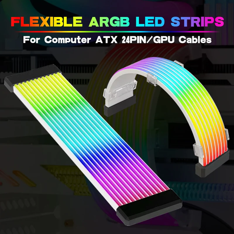 Jumpeak Elastyczna listwa świetlna LED RGB Osłona płyty ARGB do zasilacza komputera ATX 24PIN GPU Kable kart graficznych i etui