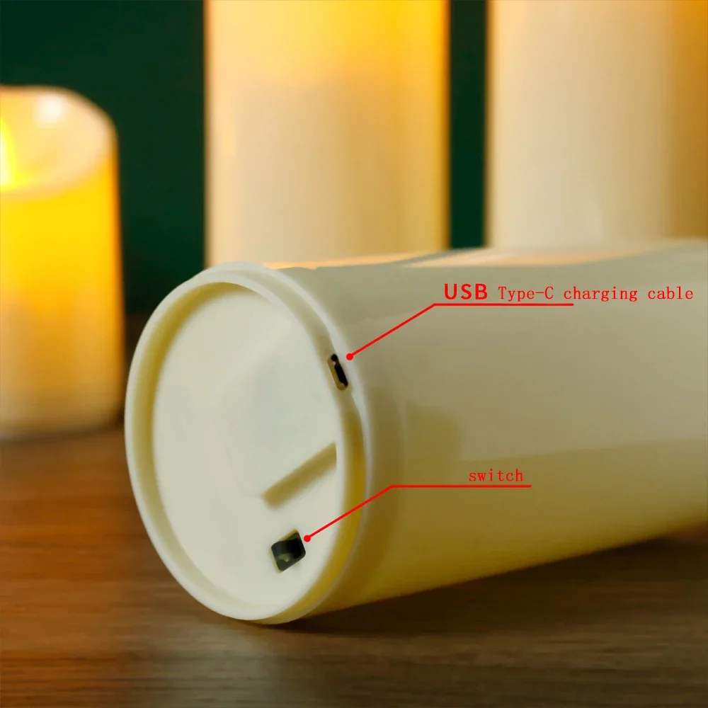 LED Electronic Candles Timer Remote USB Rechargeable Pillar Candle Atmosphere Light Christmas Wedding Party Night Lamp Tealight