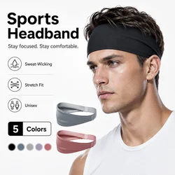 Sports Headband for Men Women, Sweat Wicking Non Slip Workout Hair Band, Elastic Wide Running Yoga Gym Cycling Headwrap 5 Colors