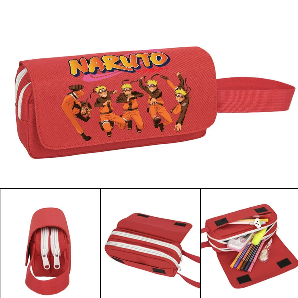 Narutoed Pencilcase Double Zipper Boy Girl School Pencil Case Student Pen Case Box Sasuke Stationery Bag Anime Pencil Bag Gift view 5