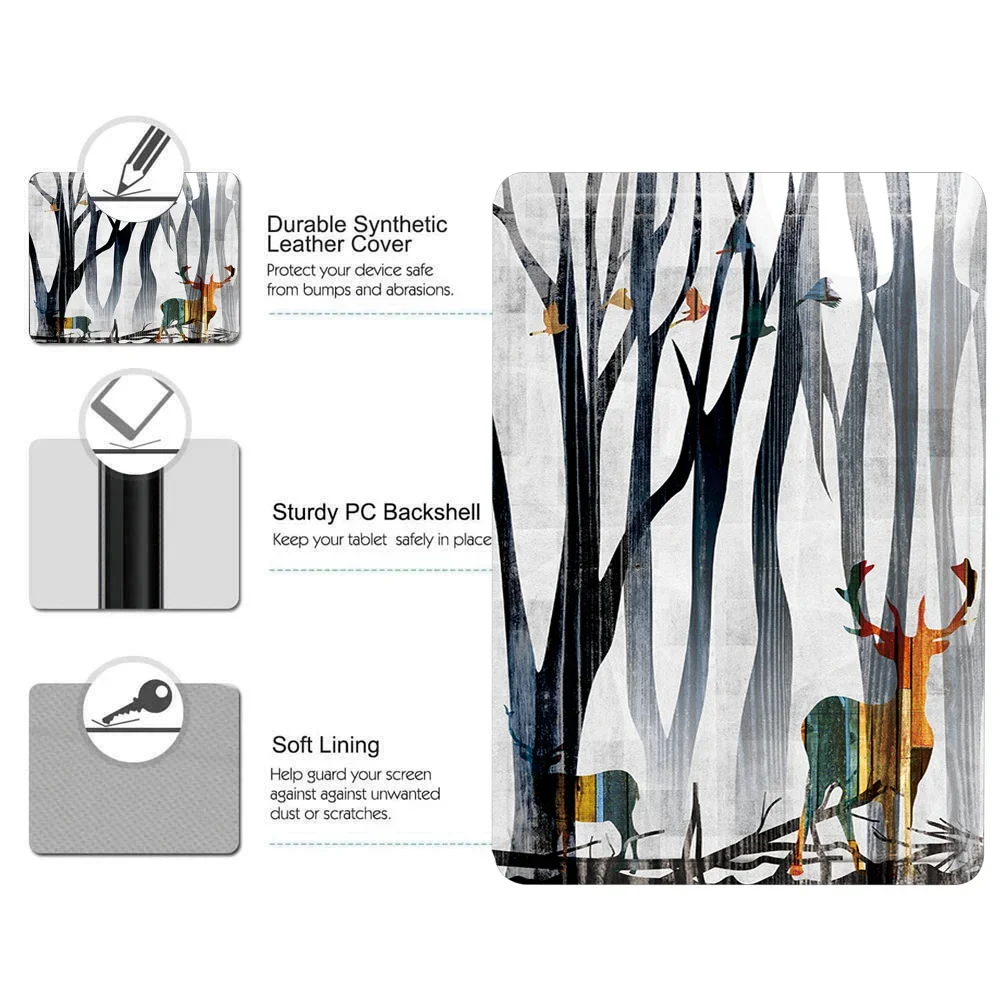 Capa para lenovo e10 m10 m10 plus 10.1 polegadas impressa cervos couro pu suporte tablet folio capa