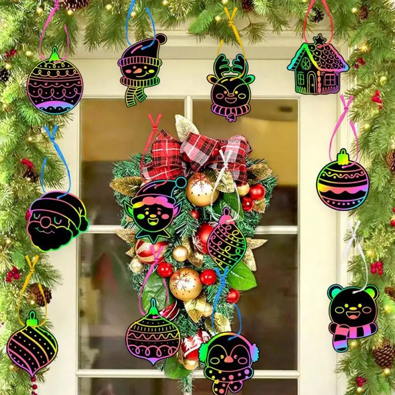 Рождественские карты для царапин с 24X картами, рождественские карты для царапин, зимние рождественские украшения для вечеринки