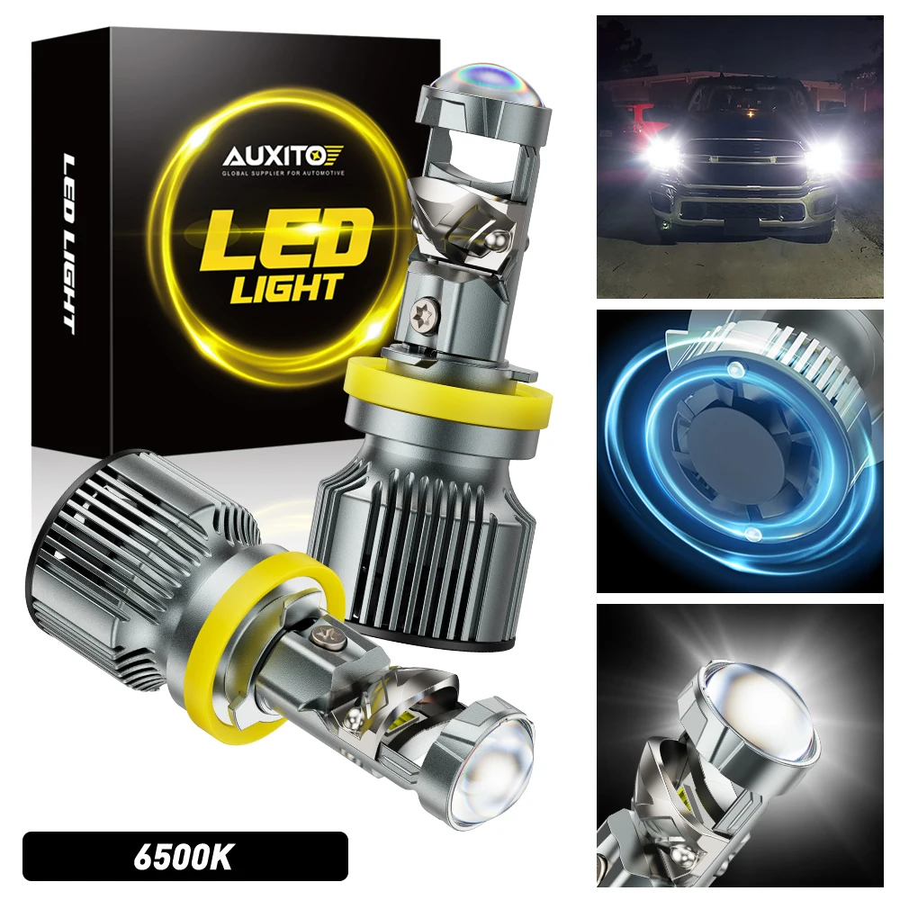 2Pcs AUXITO H11 H8 H7 H4 LED Projector Lens Headlight Car Hi/Low Bulb 6500K Canbus Turbo Lights High Power Mini Auto/Moto Lamp