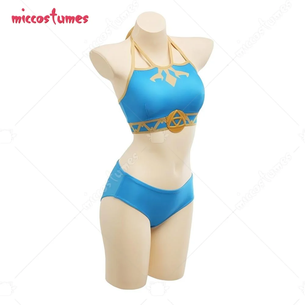 【Ready for Ship】HAIKYUU Women's Game Swimsuits Blue Bikini Set Halter Lace up Top and Bottoms Two-Piece Swimwear with Veil Dress view 4