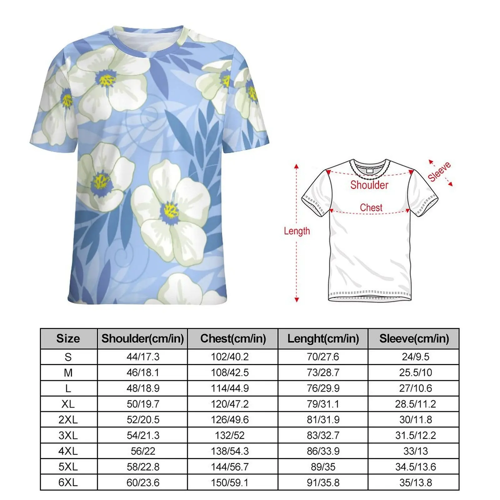 White Flower Print T-Shirt Floral Leaves Mens Trendy T Shirts Summer Design Tees Short Sleeves Funny Oversized Clothing Gift
