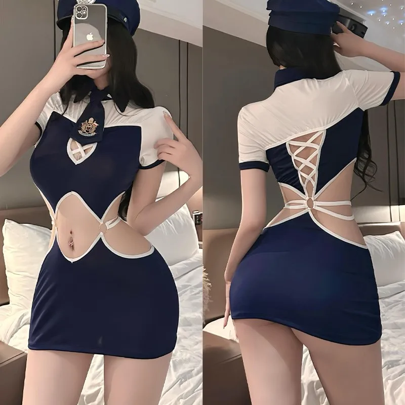 Roupa Interior Sexy e Conjuntos Curtos para Mulheres, Lingerie Erótica, Interpretação de Papéis, Uniforme Policial, Tentação, Traje Sexy, Lingerie Anime, XXL, 18