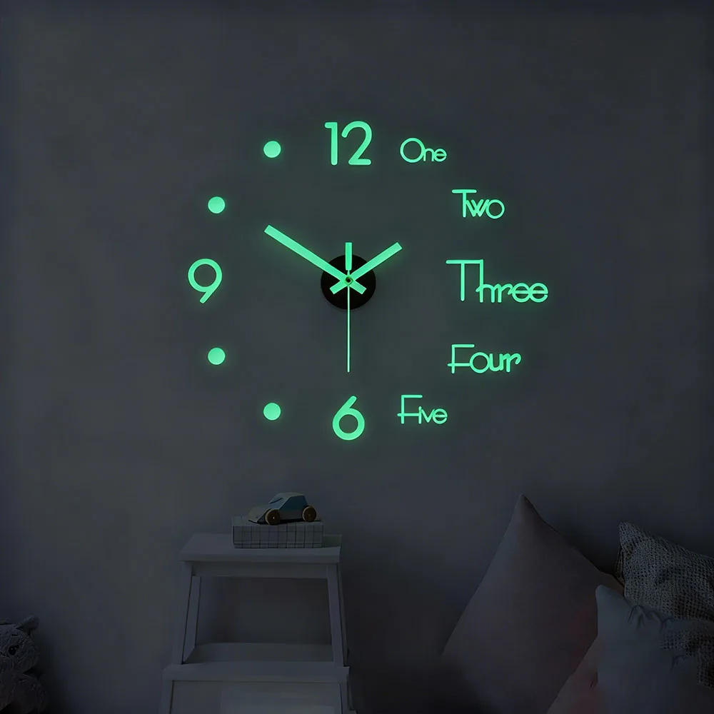 3D Luminous Wall Clock Frameless Acrylic DIY Digital Clock Wall Stickers Mute Clock for Living Room Bedroom Office Wall Decor