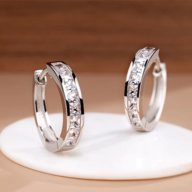 

VOQ Silver Color Circle Zircon Earrings for Women Bohemian Ear Hoops Ear Buckle Fashion Girl Jewelry