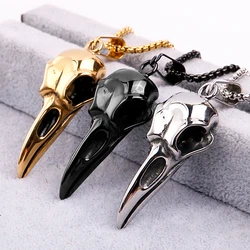 Vintage Nordic Viking Crow Head Bird Skull Pendant Necklace for Men Women Stainless Steel Punk Fashion Jewelry Gifts Wholesale